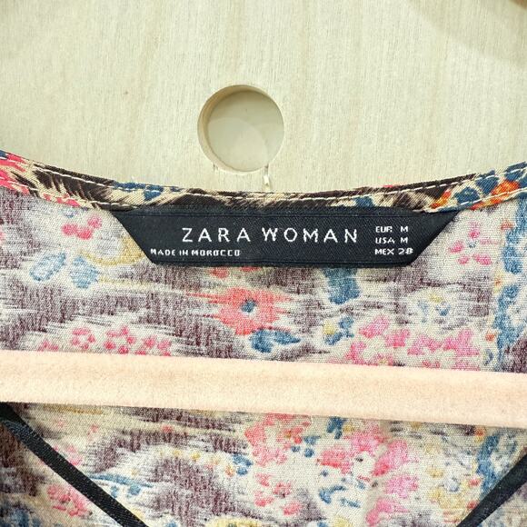 ZARA Boho Caftan Top Size Medium Patchwork Print Tunic Poncho Top - Picture 8 of 10